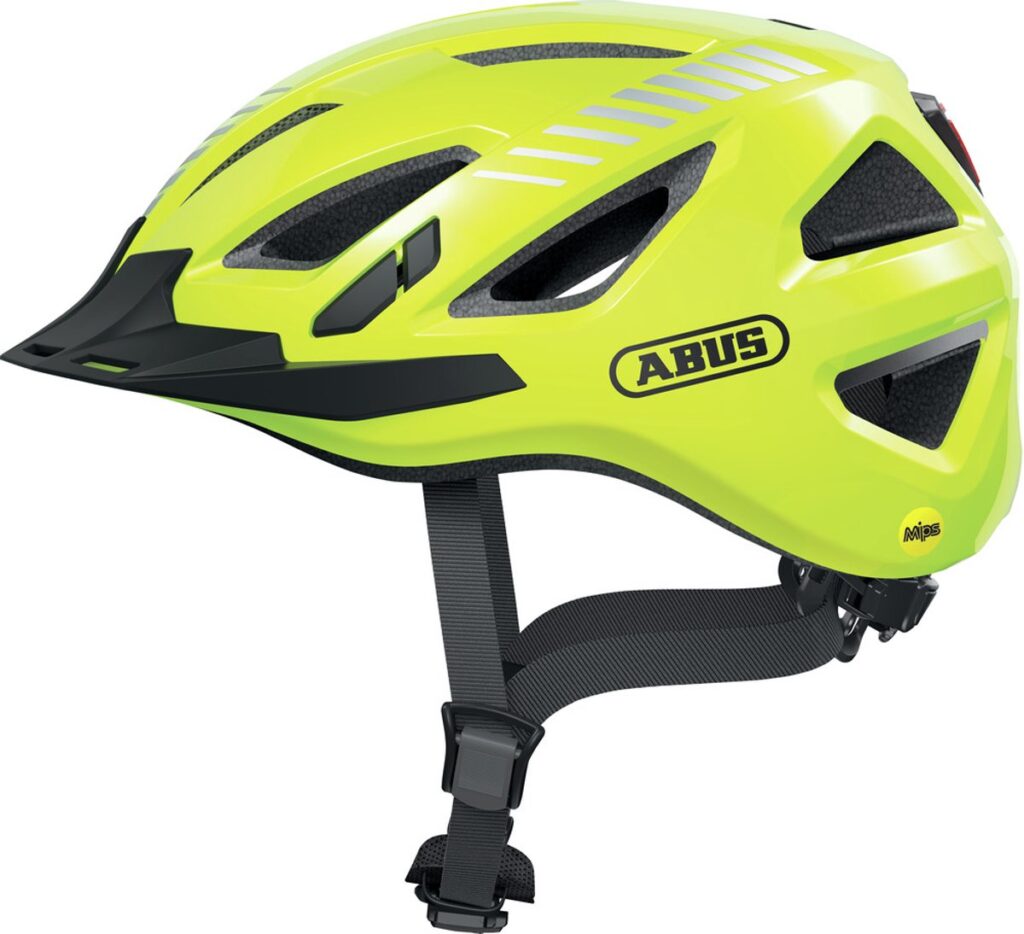 Fluorgele ABUS-mountainbikehelm met vizier en MIPS