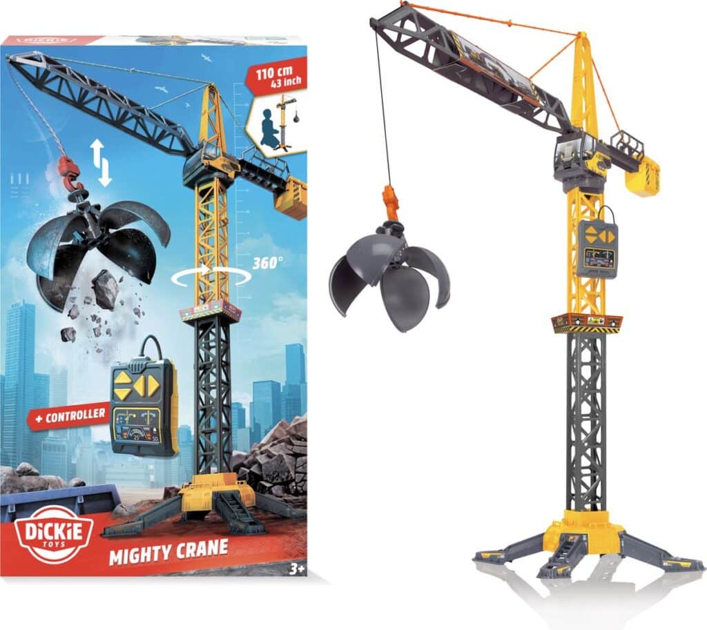 Speelgoed hijskraan met controller, 110 cm hoog.