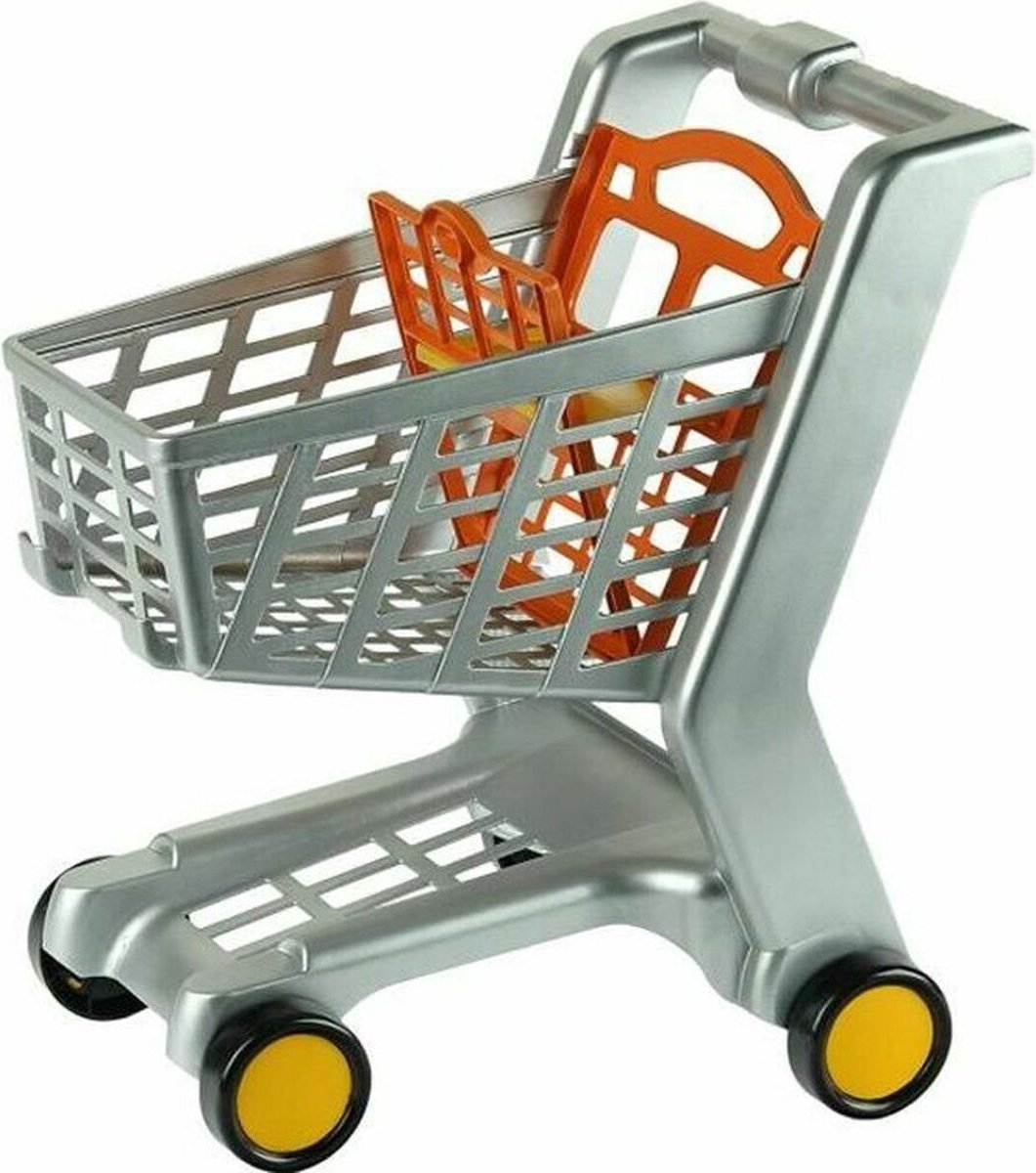 Petit chariot de supermarché miniature avec des pièces orange