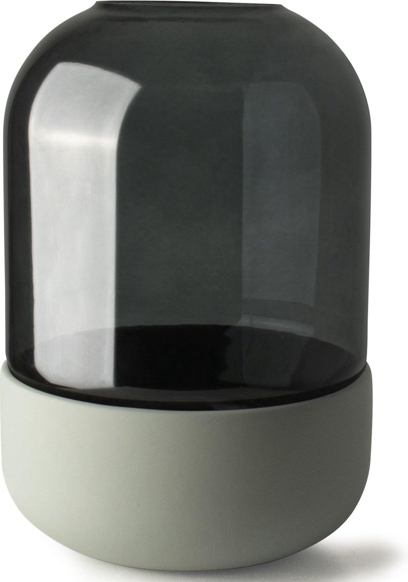 Black glass bell jar on a gray cylindrical base