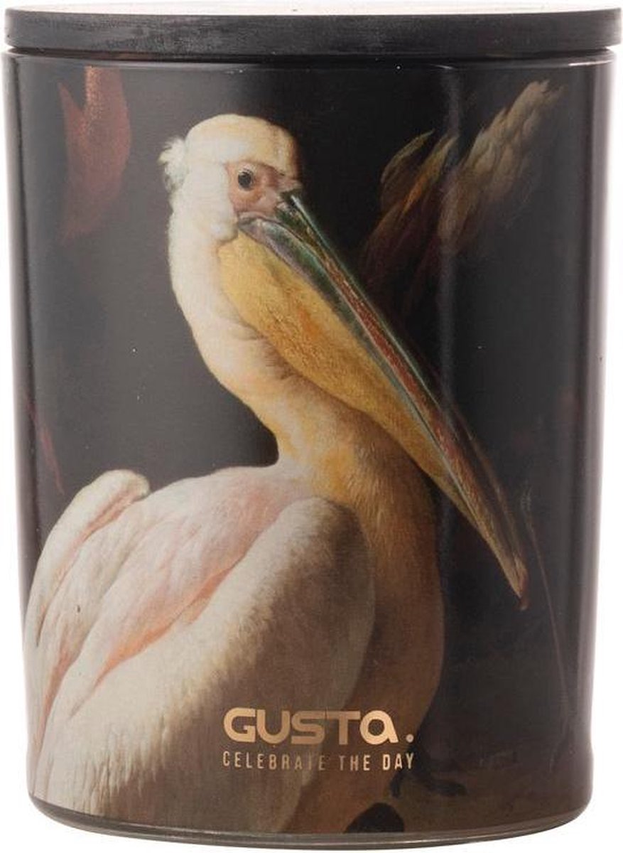 Black tin with an image of a pelican