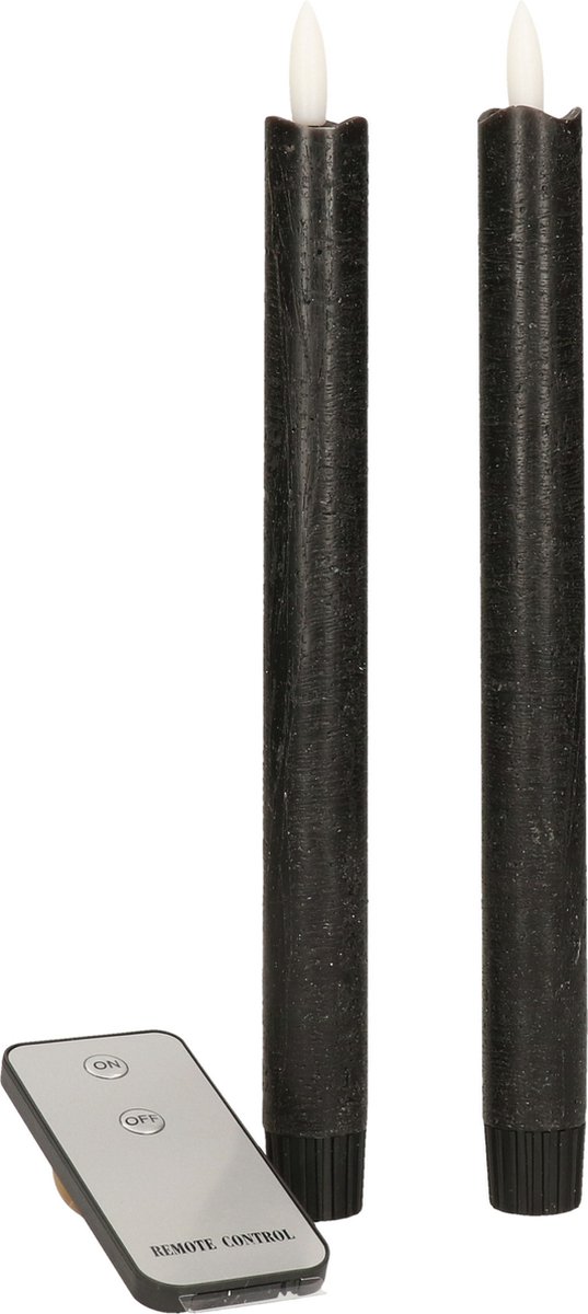 Two black LED candles with a remote control