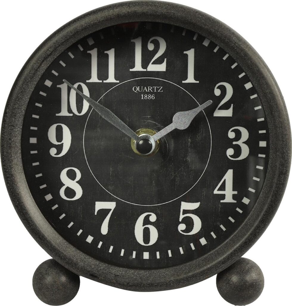 Vintage black alarm clock with white numbers