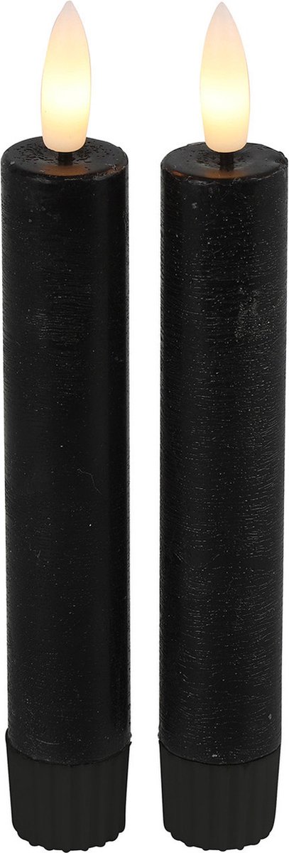 Two black candles with flames