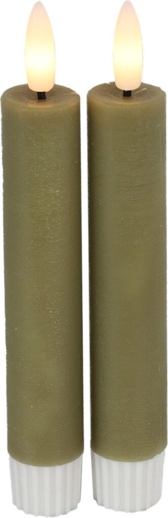 Two green candles with LED flames
