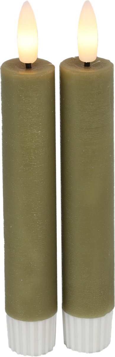 Two green candles with LED flames