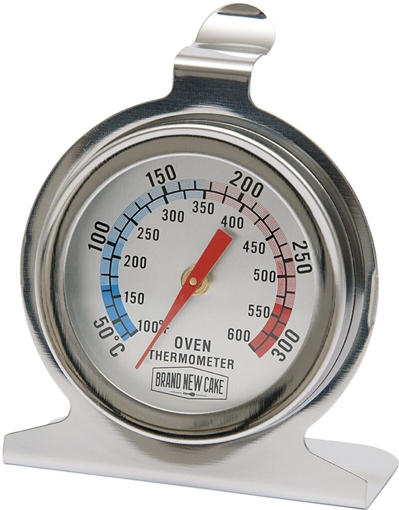 RVS oventhermometer met rode wijzer en temperatuurverdeling