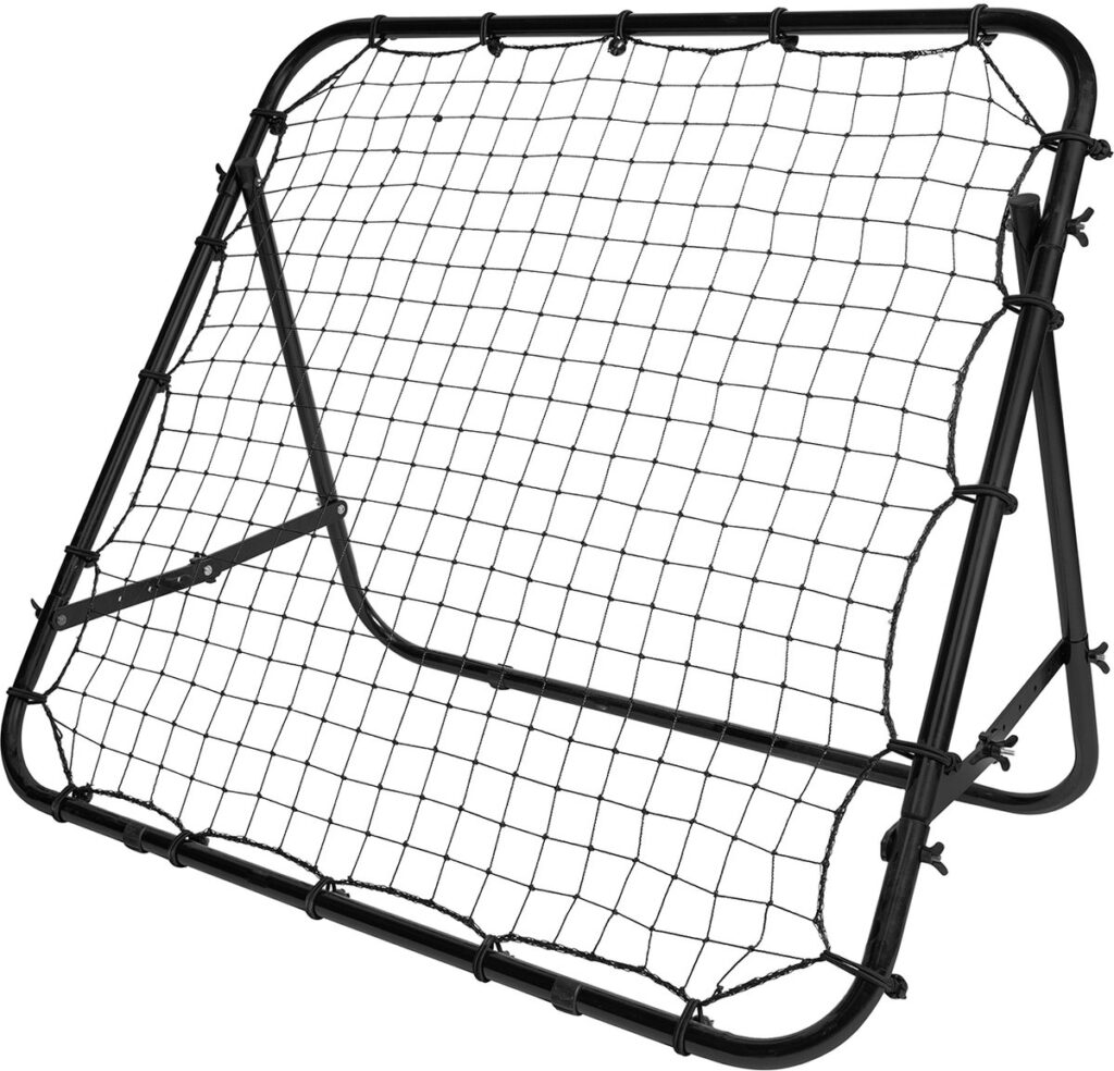 Black, adjustable rebound net for soccer practice