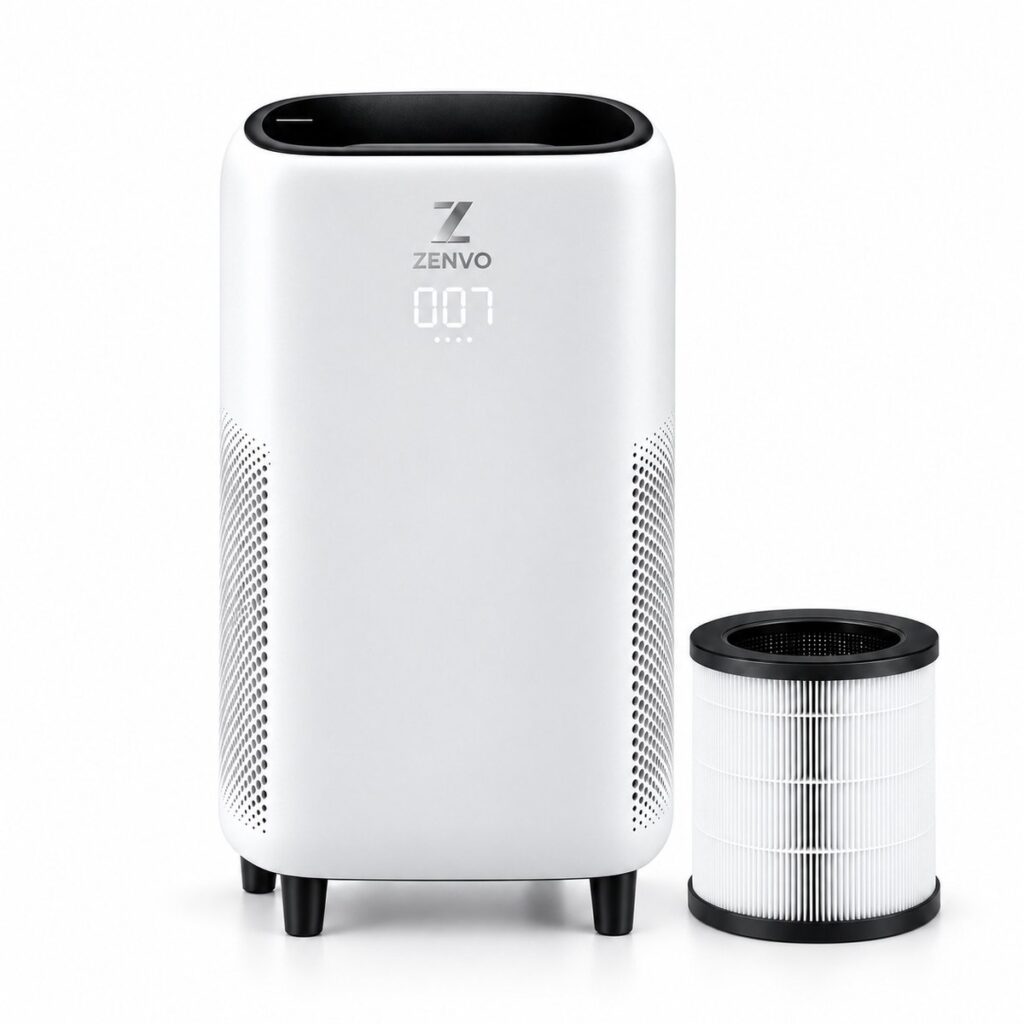 Witte Zenvo-luchtreiniger met los cilindervormig filter