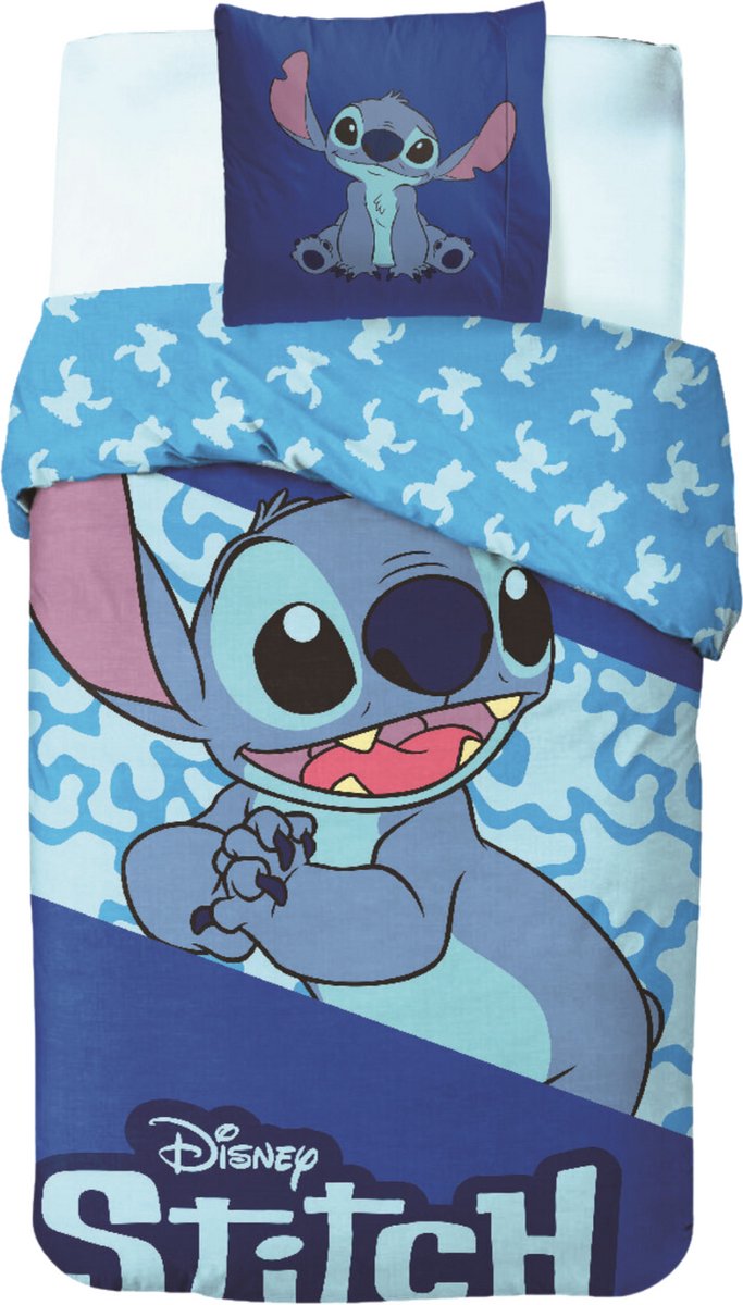Disney Stitch Duvet Cover with Blue Pillow and Pattern